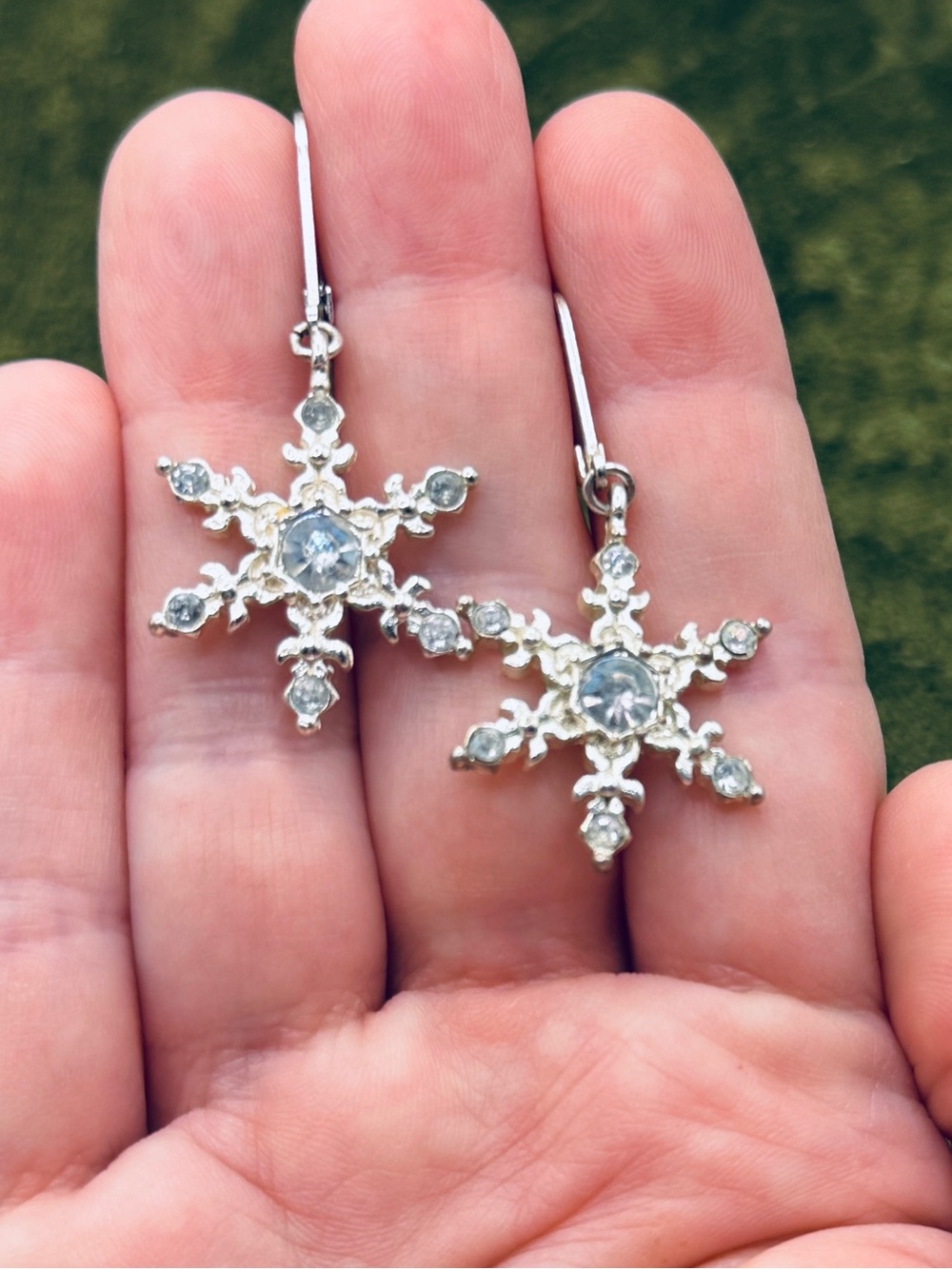 Christopher Radko Signed Silver Snowflake Crystal Dangle Earrings